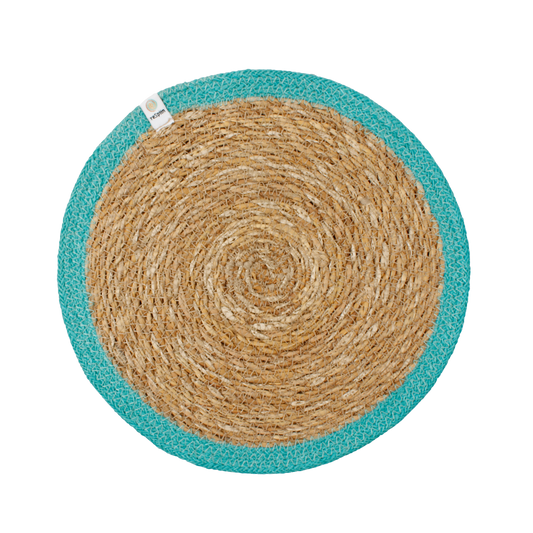 Woven Seagrass + Jute Tablemat - NATURAL/TURQUOISE