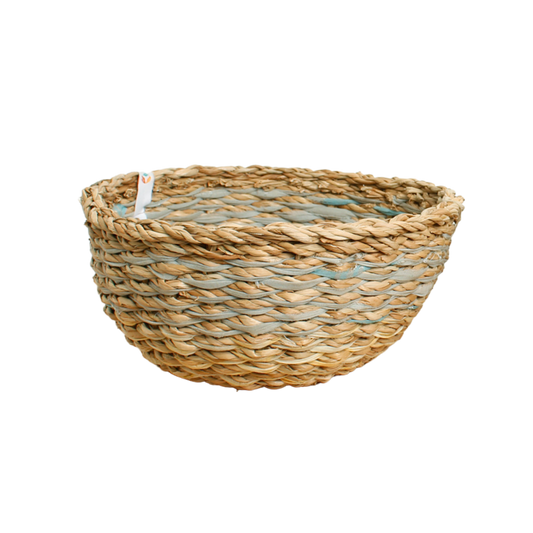 Upcycled Sari + Braided Seagrass Bowl - NATURAL
