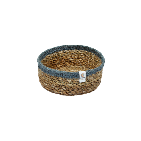 *NQP* SMALL Shallow Woven Seagrass + Jute Basket - NATURAL/GREY