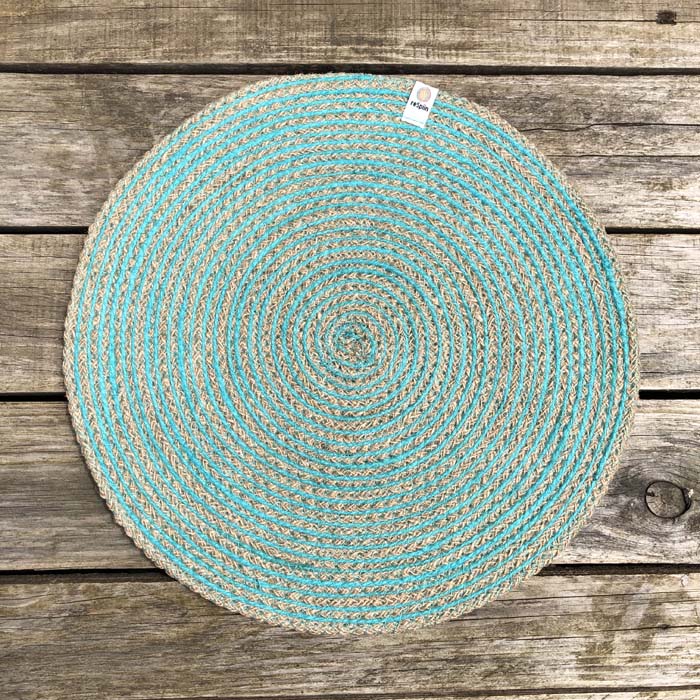 *NQP* Spiral Jute Tablemat - NATURAL/TURQUOISE