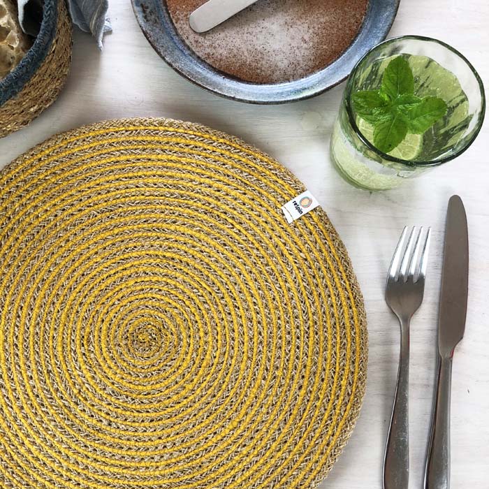 Jute Spiral Tablemat - Natural/Yellow