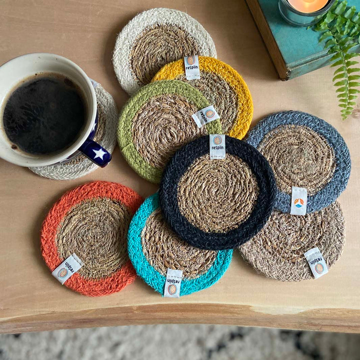 *NQP* Seagrass & Jute Coaster - Natural/Black