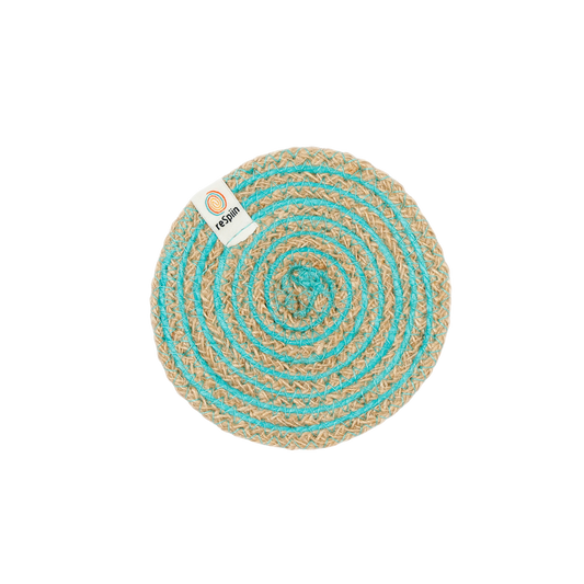 Spiral Jute Coaster - NATURAL/TURQUOISE