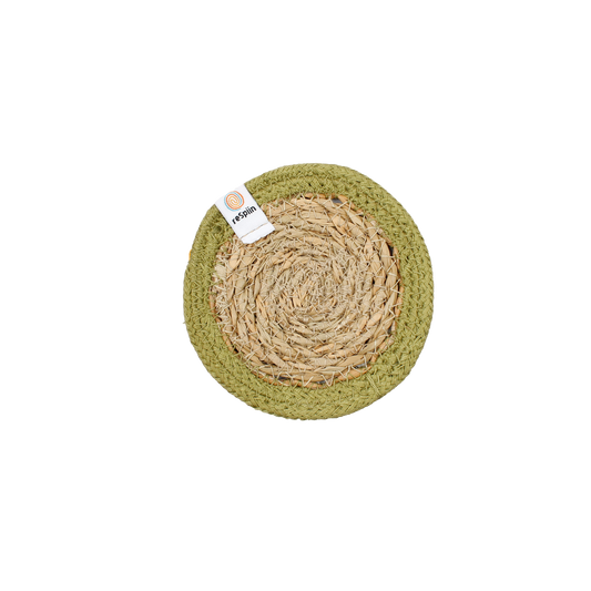 *NQP* Woven Seagrass + Jute Coaster - NATURAL/GREEN