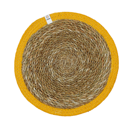 *NQP* Woven Seagrass + Jute Tablemat - NATURAL/YELLOW